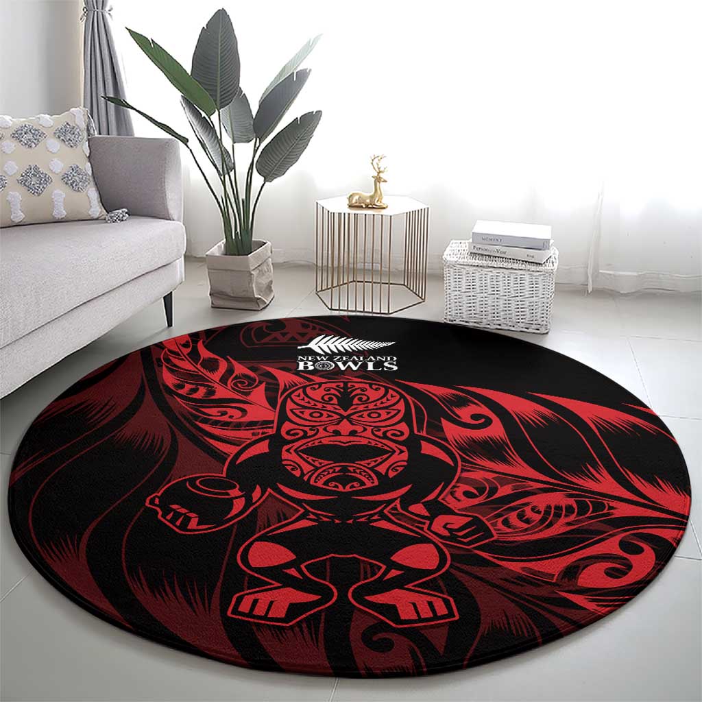 New Zealand Lawn Bowls Round Carpet Red Maori Warrior Tribal Silver Fern - Aussie Hoodie