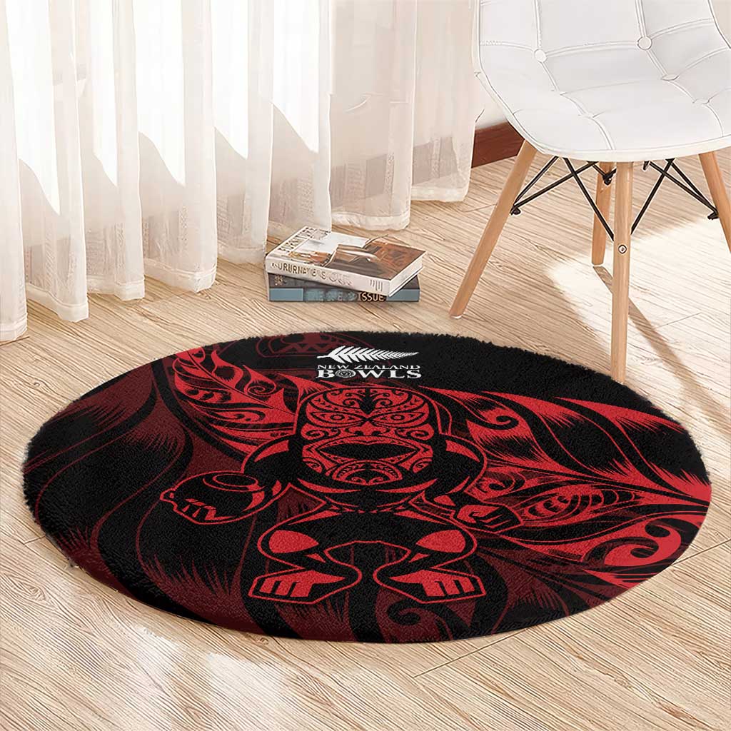 New Zealand Lawn Bowls Round Carpet Red Maori Warrior Tribal Silver Fern - Aussie Hoodie