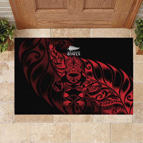 New Zealand Lawn Bowls Rubber Doormat Red Maori Warrior Tribal Silver Fern - Aussie Hoodie