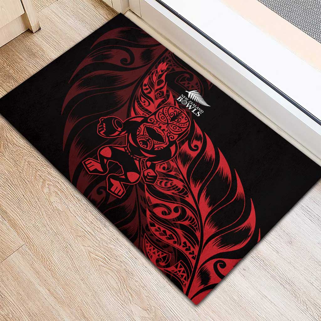 New Zealand Lawn Bowls Rubber Doormat Red Maori Warrior Tribal Silver Fern - Aussie Hoodie
