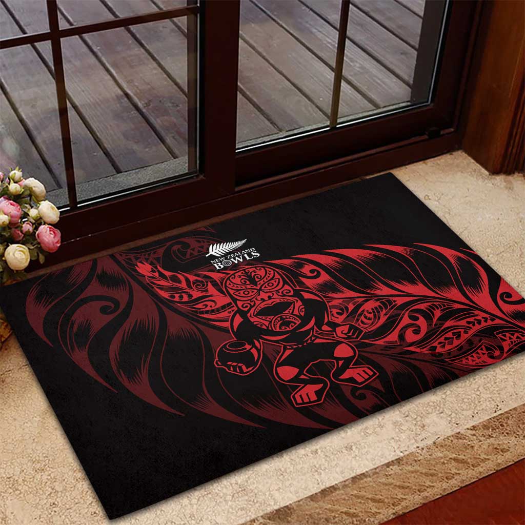 New Zealand Lawn Bowls Rubber Doormat Red Maori Warrior Tribal Silver Fern - Aussie Hoodie