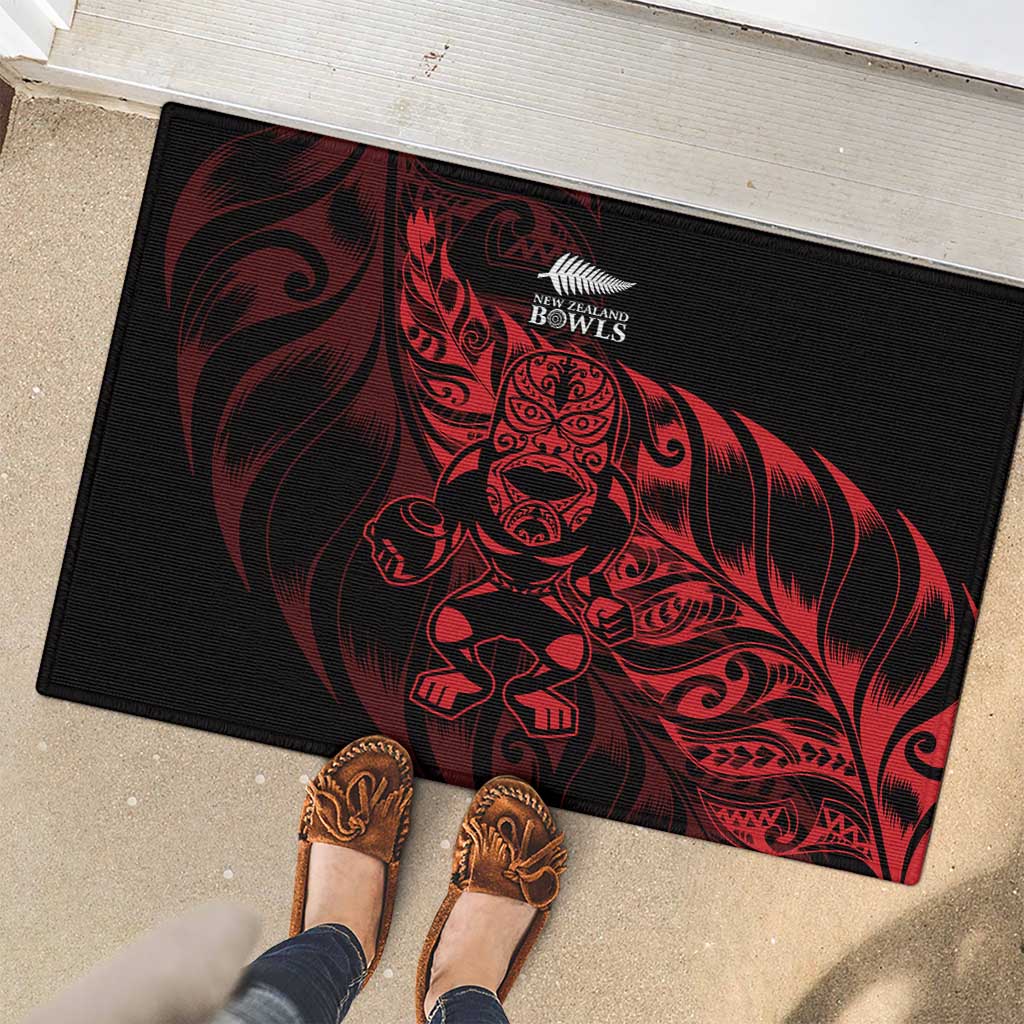 New Zealand Lawn Bowls Rubber Doormat Red Maori Warrior Tribal Silver Fern - Aussie Hoodie