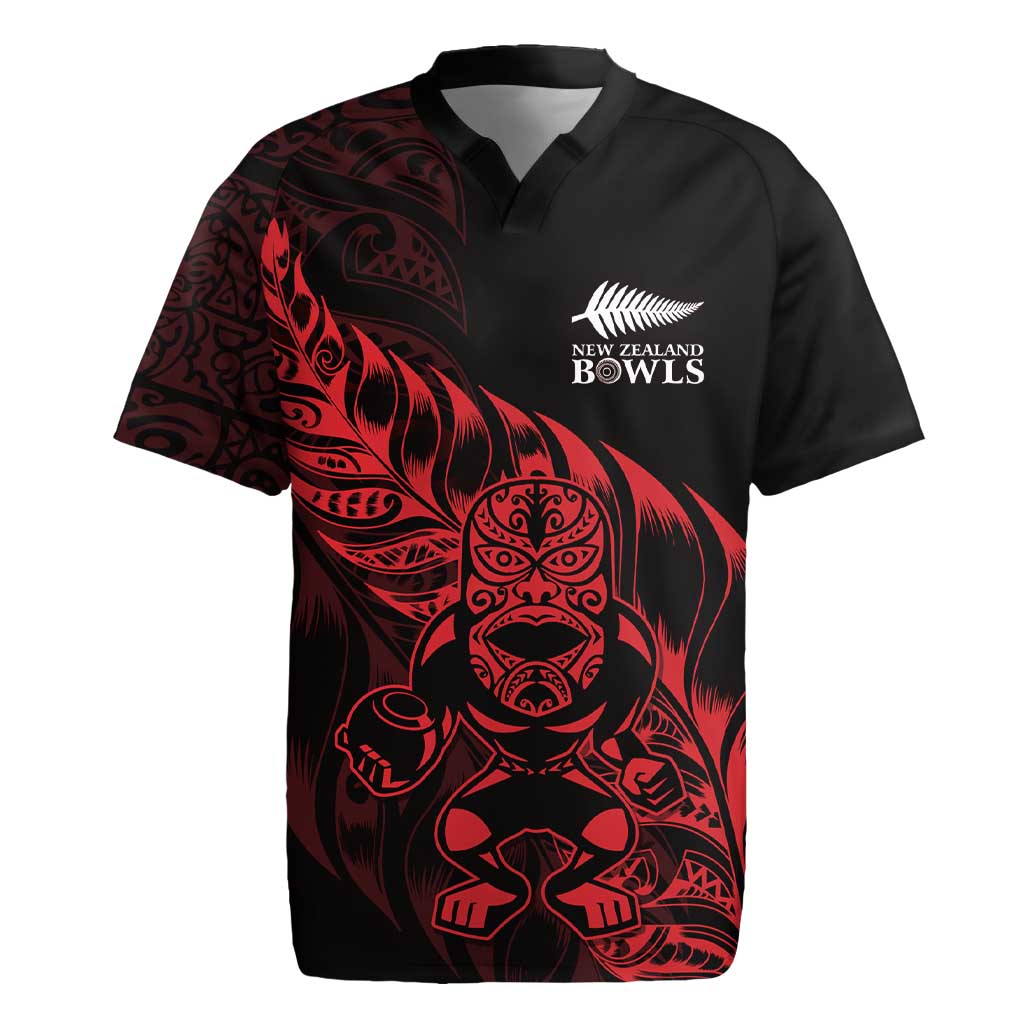 New Zealand Lawn Bowls Custom Rugby Jersey Red Maori Warrior Tribal Silver Fern - Aussie Hoodie