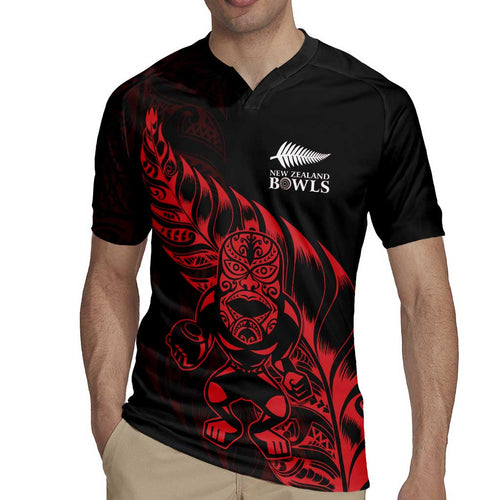 New Zealand Lawn Bowls Custom Rugby Jersey Red Maori Warrior Tribal Silver Fern - Aussie Hoodie