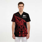 New Zealand Lawn Bowls Custom Scrub Top Red Maori Warrior Tribal Silver Fern - Aussie Hoodie
