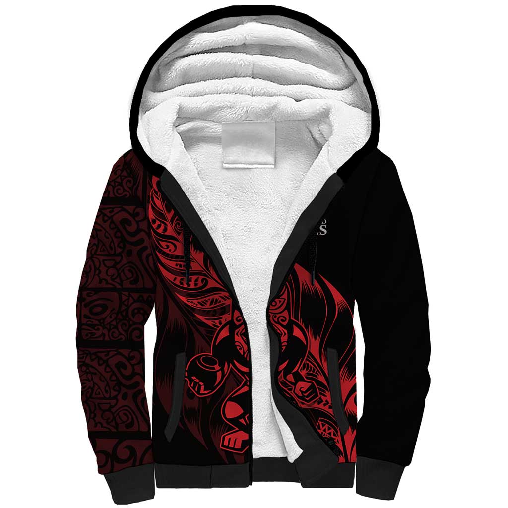 New Zealand Lawn Bowls Custom Sherpa Hoodie Red Maori Warrior Tribal Silver Fern - Aussie Hoodie