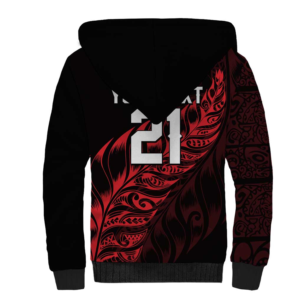 New Zealand Lawn Bowls Custom Sherpa Hoodie Red Maori Warrior Tribal Silver Fern - Aussie Hoodie