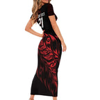 New Zealand Lawn Bowls Custom Short Sleeve Bodycon Dress Red Maori Warrior Tribal Silver Fern - Aussie Hoodie