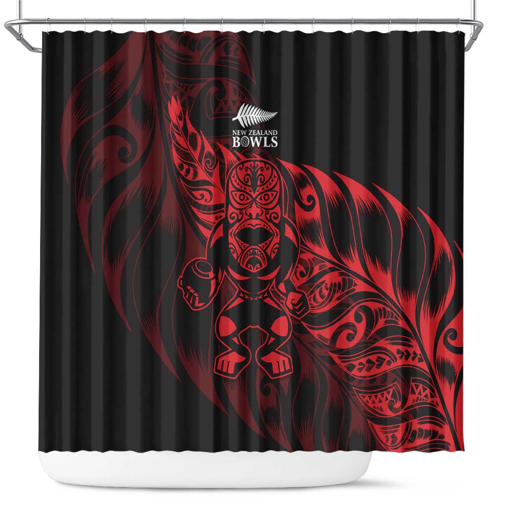 New Zealand Lawn Bowls Shower Curtain Red Maori Warrior Tribal Silver Fern - Aussie Hoodie