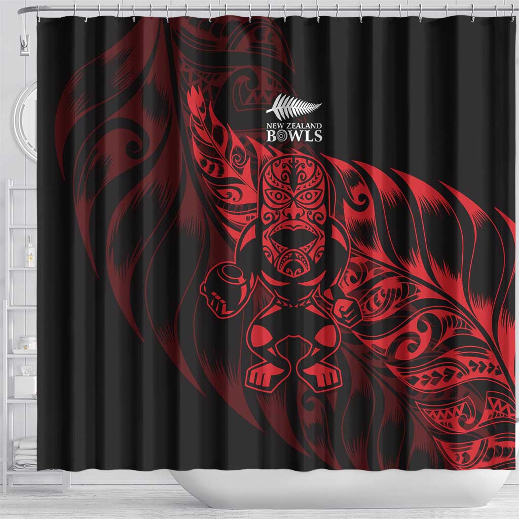 New Zealand Lawn Bowls Shower Curtain Red Maori Warrior Tribal Silver Fern - Aussie Hoodie