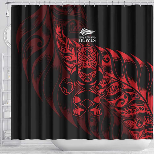 New Zealand Lawn Bowls Shower Curtain Red Maori Warrior Tribal Silver Fern - Aussie Hoodie