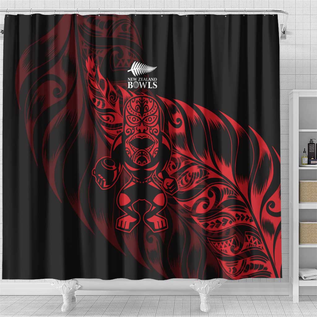 New Zealand Lawn Bowls Shower Curtain Red Maori Warrior Tribal Silver Fern - Aussie Hoodie