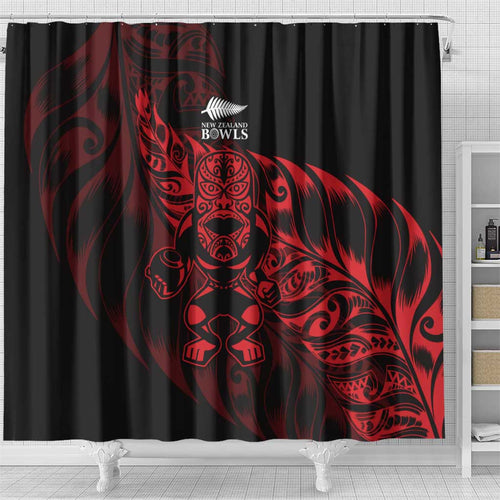 New Zealand Lawn Bowls Shower Curtain Red Maori Warrior Tribal Silver Fern - Aussie Hoodie