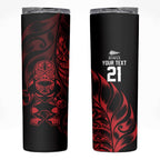 New Zealand Lawn Bowls Custom Skinny Tumbler Red Maori Warrior Tribal Silver Fern - Aussie Hoodie