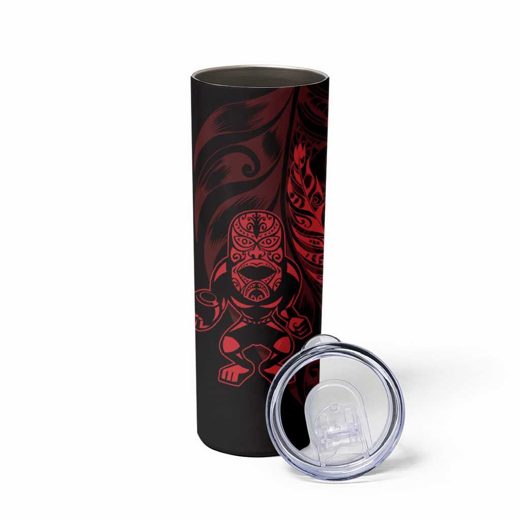New Zealand Lawn Bowls Custom Skinny Tumbler Red Maori Warrior Tribal Silver Fern - Aussie Hoodie