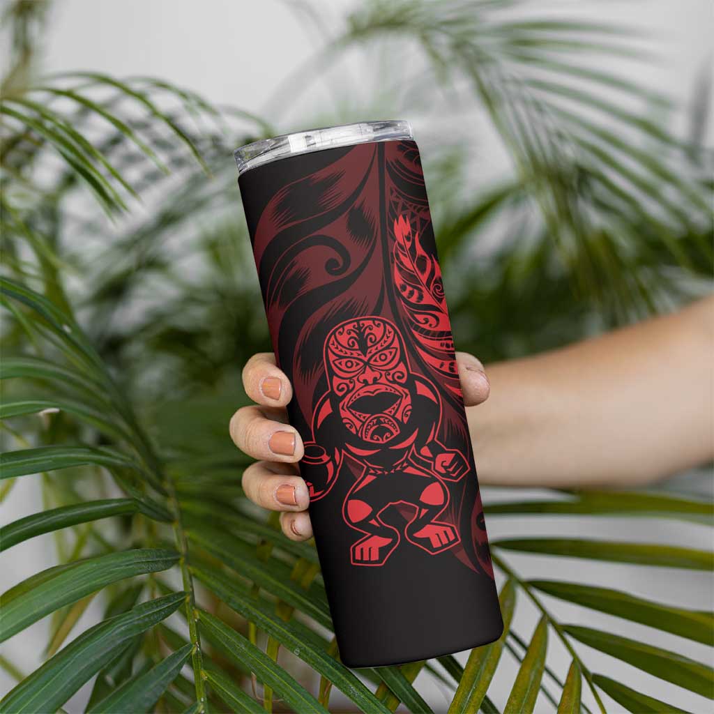 New Zealand Lawn Bowls Custom Skinny Tumbler Red Maori Warrior Tribal Silver Fern - Aussie Hoodie