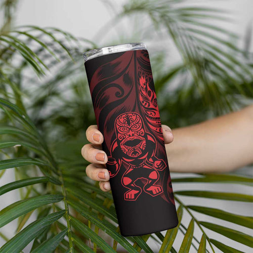 New Zealand Lawn Bowls Custom Skinny Tumbler Red Maori Warrior Tribal Silver Fern - Aussie Hoodie