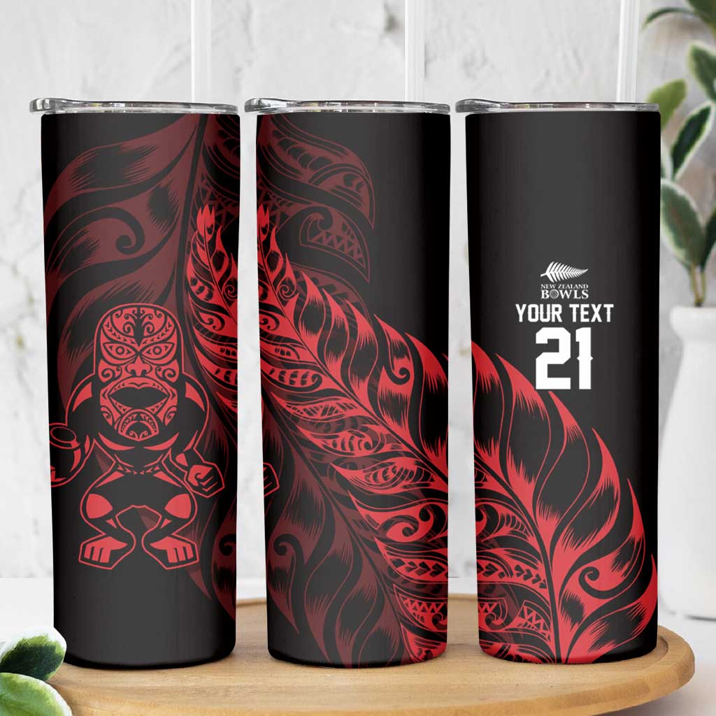 New Zealand Lawn Bowls Custom Skinny Tumbler Red Maori Warrior Tribal Silver Fern - Aussie Hoodie