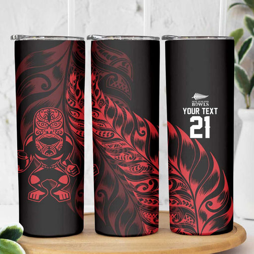 New Zealand Lawn Bowls Custom Skinny Tumbler Red Maori Warrior Tribal Silver Fern - Aussie Hoodie