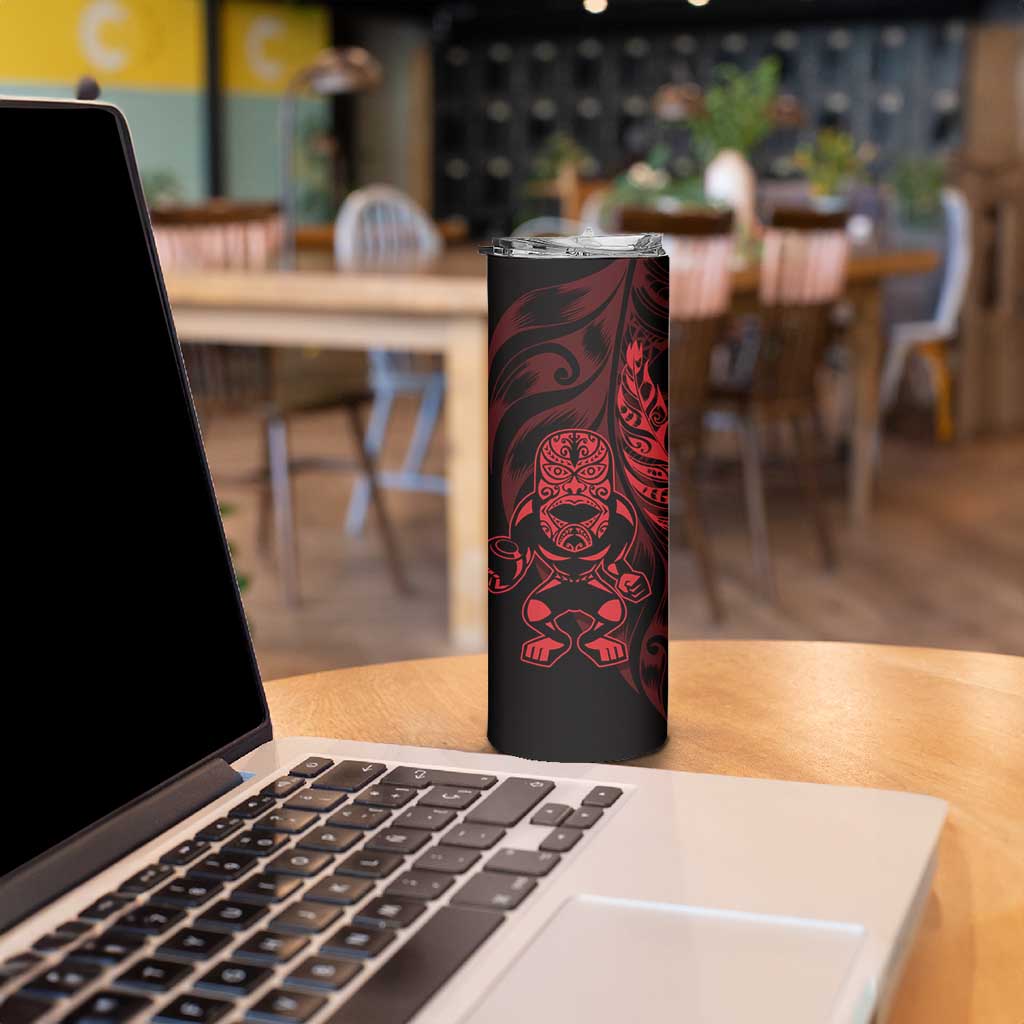 New Zealand Lawn Bowls Custom Skinny Tumbler Red Maori Warrior Tribal Silver Fern - Aussie Hoodie