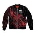 New Zealand Lawn Bowls Custom Sleeve Zip Bomber Jacket Red Maori Warrior Tribal Silver Fern - Aussie Hoodie
