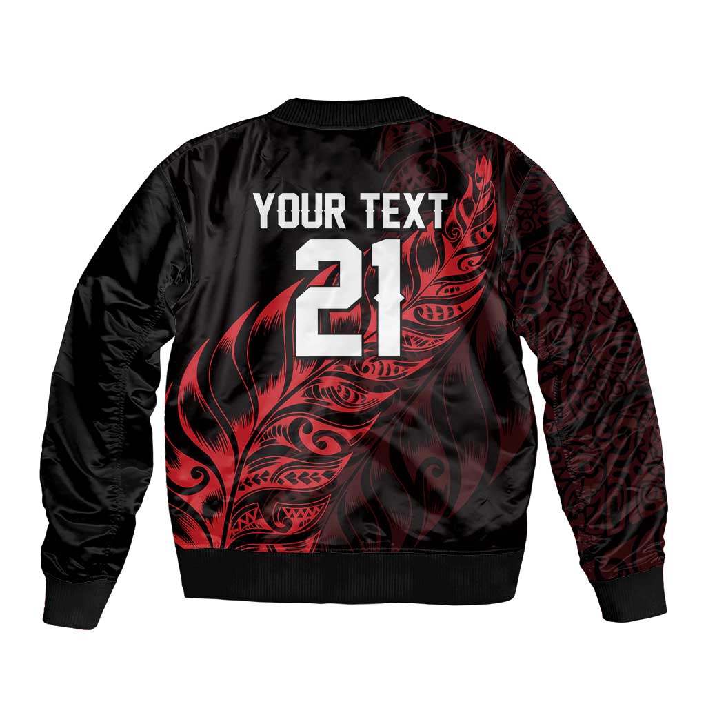 New Zealand Lawn Bowls Custom Sleeve Zip Bomber Jacket Red Maori Warrior Tribal Silver Fern - Aussie Hoodie