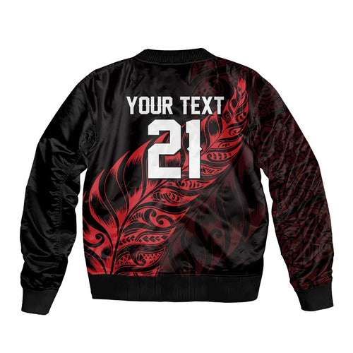 New Zealand Lawn Bowls Custom Sleeve Zip Bomber Jacket Red Maori Warrior Tribal Silver Fern - Aussie Hoodie