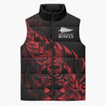 New Zealand Lawn Bowls Custom Sleeveless Puffer Jacket Red Maori Warrior Tribal Silver Fern - Aussie Hoodie