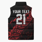 New Zealand Lawn Bowls Custom Sleeveless Puffer Jacket Red Maori Warrior Tribal Silver Fern - Aussie Hoodie