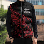 New Zealand Lawn Bowls Custom Sleeveless Puffer Jacket Red Maori Warrior Tribal Silver Fern - Aussie Hoodie