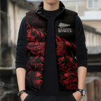 New Zealand Lawn Bowls Custom Sleeveless Puffer Jacket Red Maori Warrior Tribal Silver Fern - Aussie Hoodie