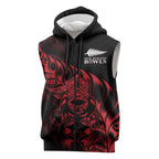 New Zealand Lawn Bowls Custom Sleeveless Zip Hoodie Red Maori Warrior Tribal Silver Fern LT9