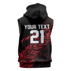 New Zealand Lawn Bowls Custom Sleeveless Zip Hoodie Red Maori Warrior Tribal Silver Fern LT9