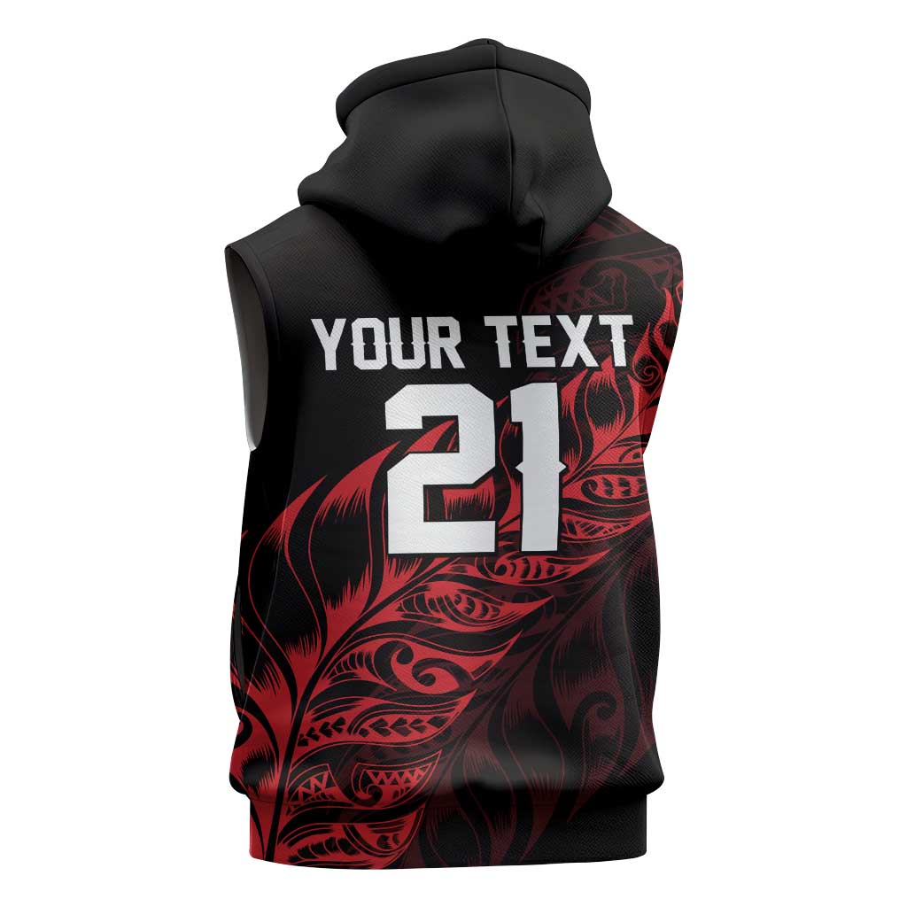 New Zealand Lawn Bowls Custom Sleeveless Zip Hoodie Red Maori Warrior Tribal Silver Fern LT9