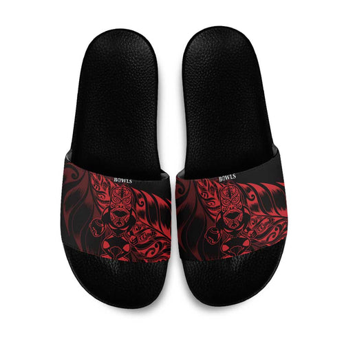 New Zealand Lawn Bowls Slide Sandals Red Maori Warrior Tribal Silver Fern - Aussie Hoodie