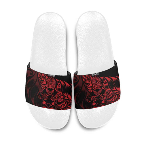 New Zealand Lawn Bowls Slide Sandals Red Maori Warrior Tribal Silver Fern - Aussie Hoodie
