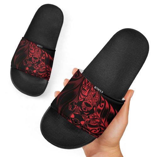 New Zealand Lawn Bowls Slide Sandals Red Maori Warrior Tribal Silver Fern - Aussie Hoodie