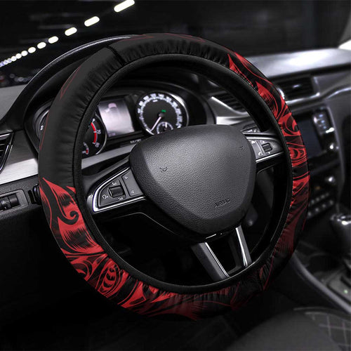 New Zealand Lawn Bowls Steering Wheel Cover Red Maori Warrior Tribal Silver Fern - Aussie Hoodie