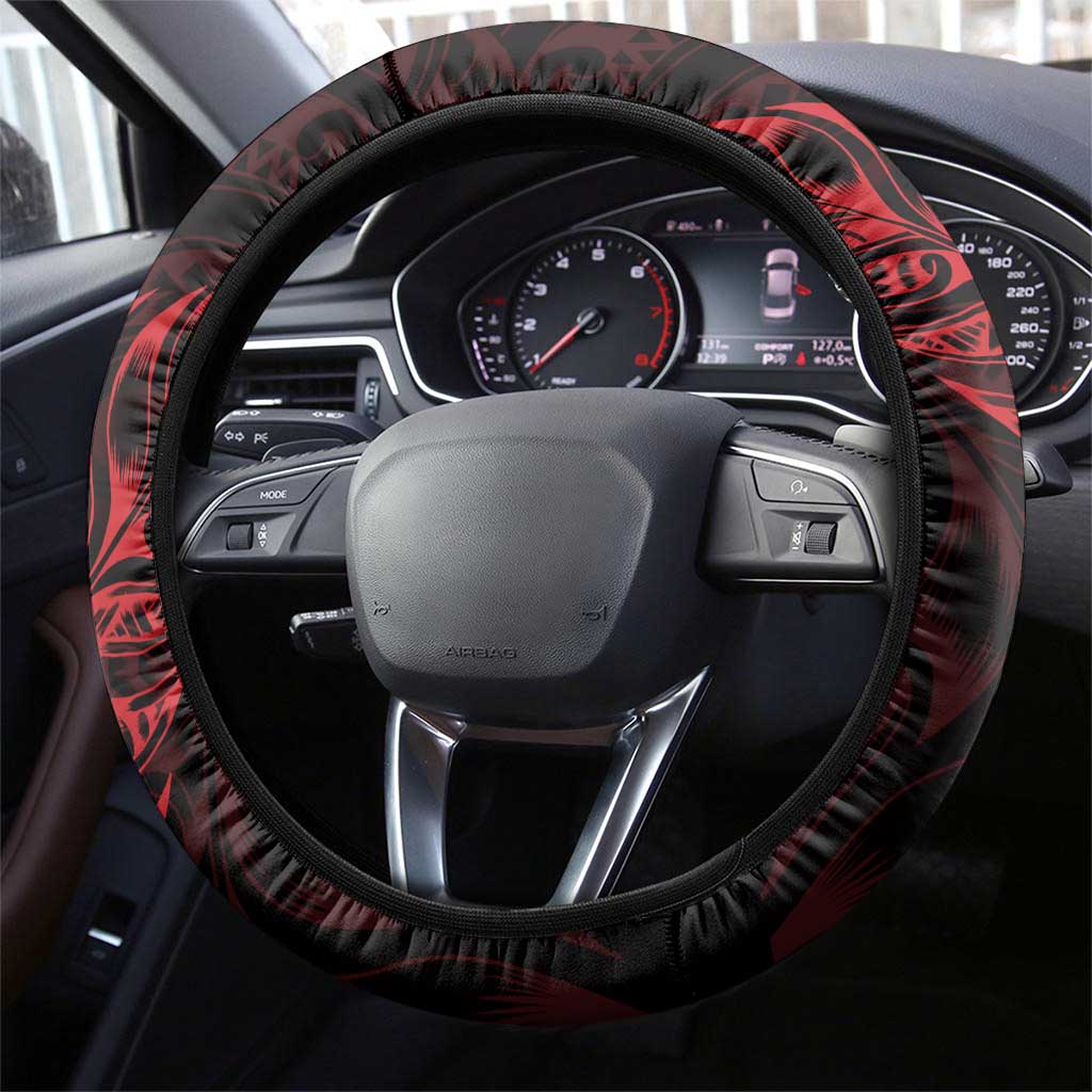 New Zealand Lawn Bowls Steering Wheel Cover Red Maori Warrior Tribal Silver Fern - Aussie Hoodie