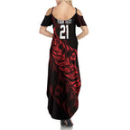 New Zealand Lawn Bowls Custom Summer Maxi Dress Red Maori Warrior Tribal Silver Fern - Aussie Hoodie
