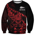 New Zealand Lawn Bowls Custom Sweatshirt Red Maori Warrior Tribal Silver Fern - Aussie Hoodie