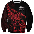 New Zealand Lawn Bowls Custom Sweatshirt Red Maori Warrior Tribal Silver Fern - Aussie Hoodie