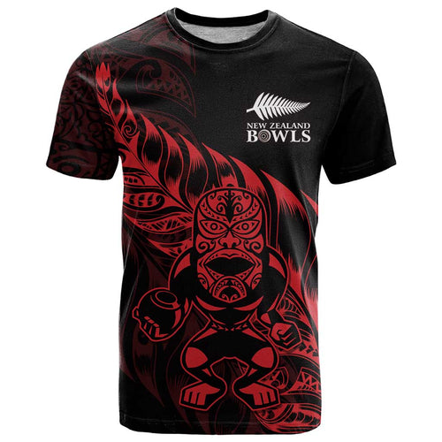 New Zealand Lawn Bowls Custom T Shirt Red Maori Warrior Tribal Silver Fern - Aussie Hoodie