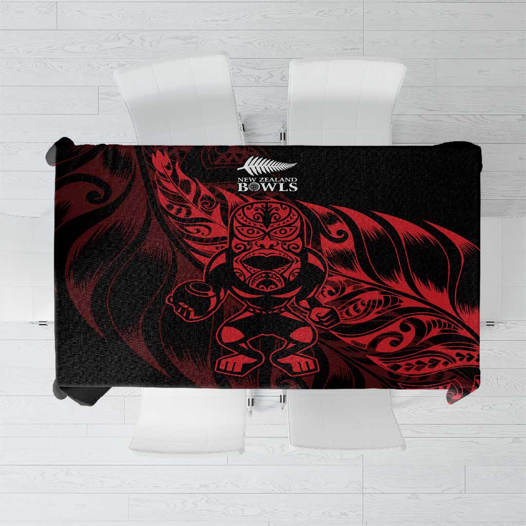 New Zealand Lawn Bowls Tablecloth Red Maori Warrior Tribal Silver Fern - Aussie Hoodie