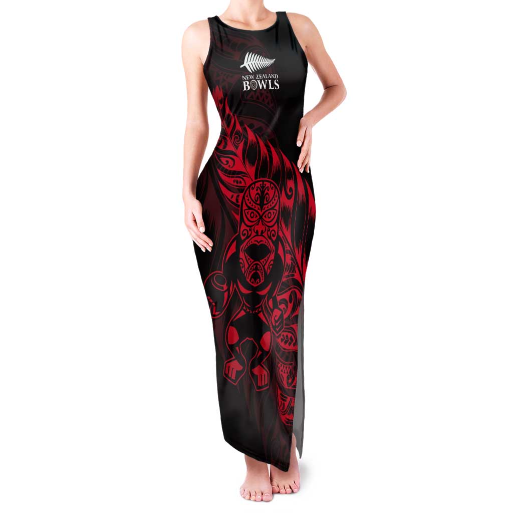 New Zealand Lawn Bowls Custom Tank Maxi Dress Red Maori Warrior Tribal Silver Fern - Aussie Hoodie