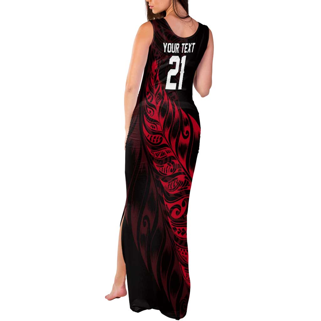 New Zealand Lawn Bowls Custom Tank Maxi Dress Red Maori Warrior Tribal Silver Fern - Aussie Hoodie