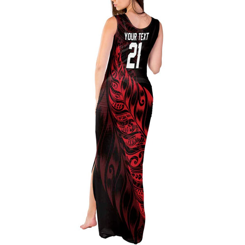 New Zealand Lawn Bowls Custom Tank Maxi Dress Red Maori Warrior Tribal Silver Fern - Aussie Hoodie