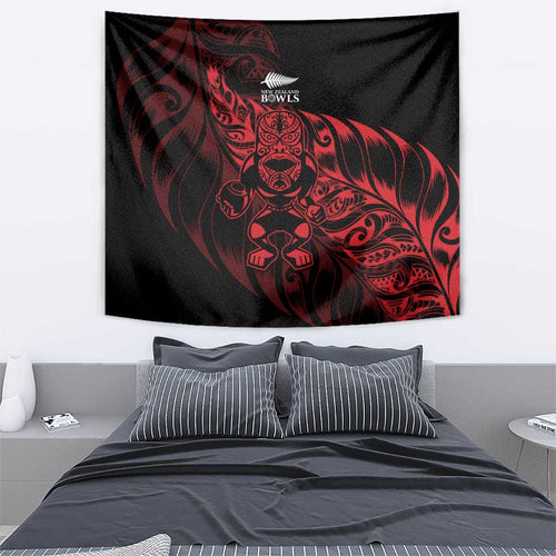 New Zealand Lawn Bowls Tapestry Red Maori Warrior Tribal Silver Fern - Aussie Hoodie
