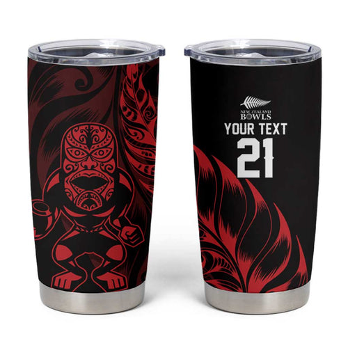 New Zealand Lawn Bowls Custom Tumbler Cup Red Maori Warrior Tribal Silver Fern - Aussie Hoodie