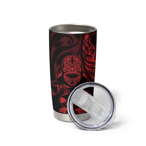 New Zealand Lawn Bowls Custom Tumbler Cup Red Maori Warrior Tribal Silver Fern - Aussie Hoodie